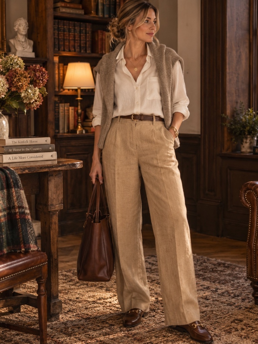 Lauren Ralph Lauren Women's 100% Linen Lined Sanderson Trousers 16 Quiet Luxury